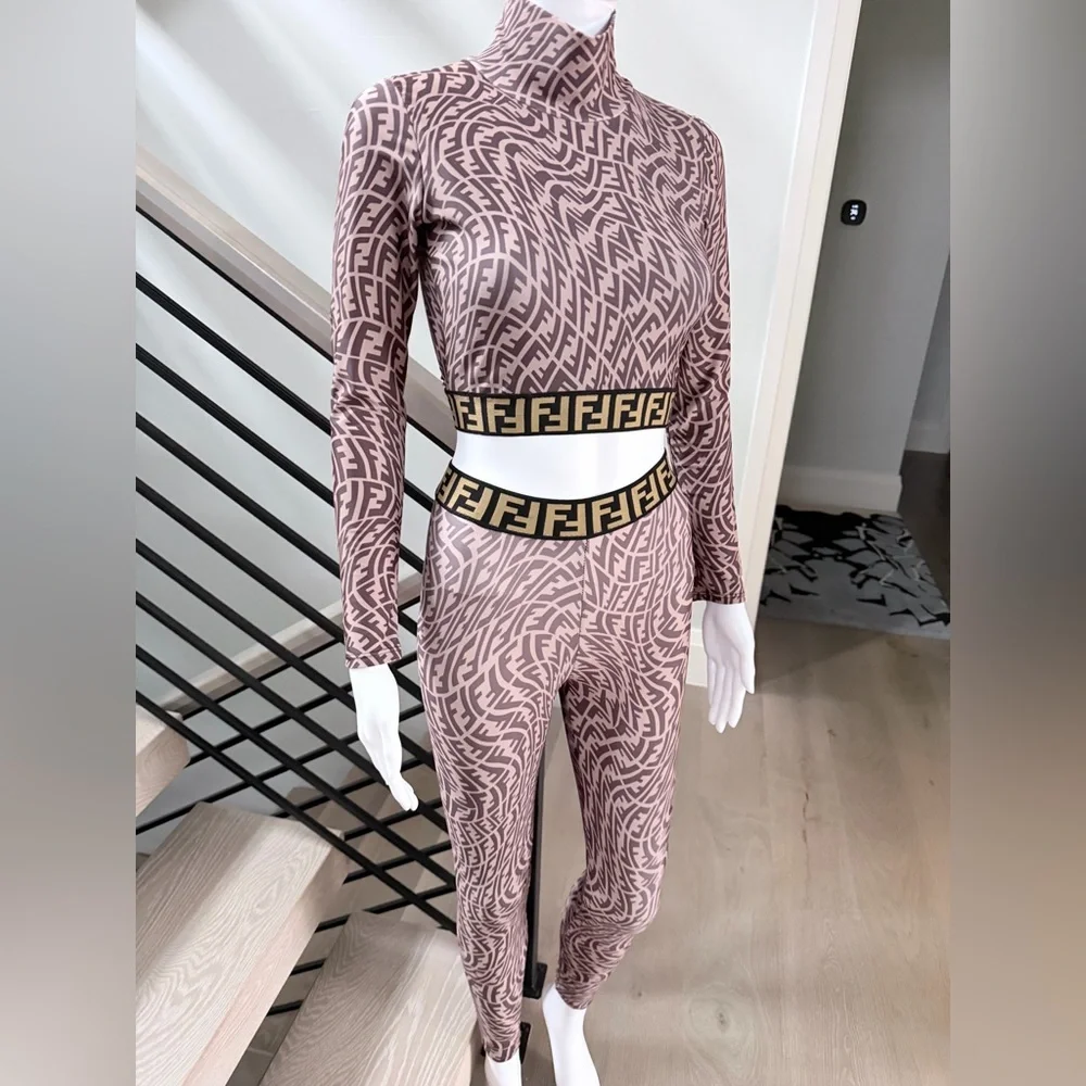 Fendi Geometric Matching Leggings Set - Brown and Black size XS/S - Picture 5 of 16